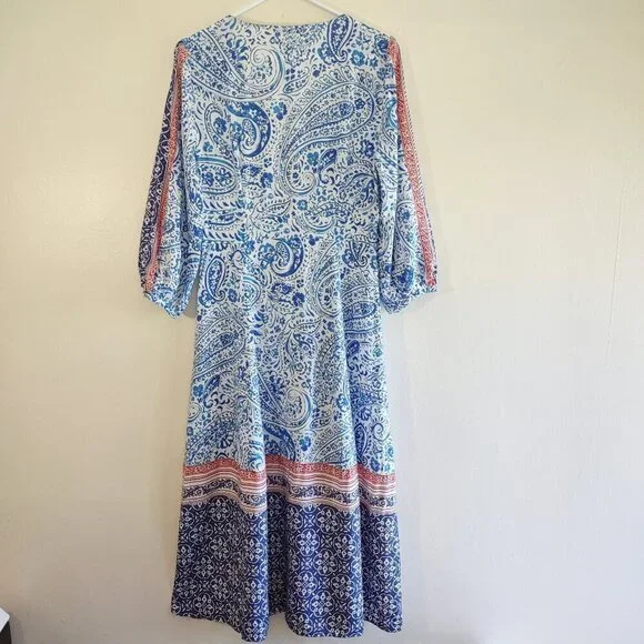 ZARA Paisley Floral Linen Maxi Dress Euro Summer Boho Beach Resort Size Small - Picture 4 of 13